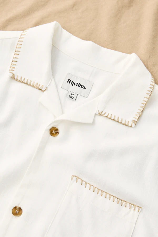 Rhythm Linen Whip Stitch Short Sleeve Shirt - Vintage White - Sun Diego Boardshop
