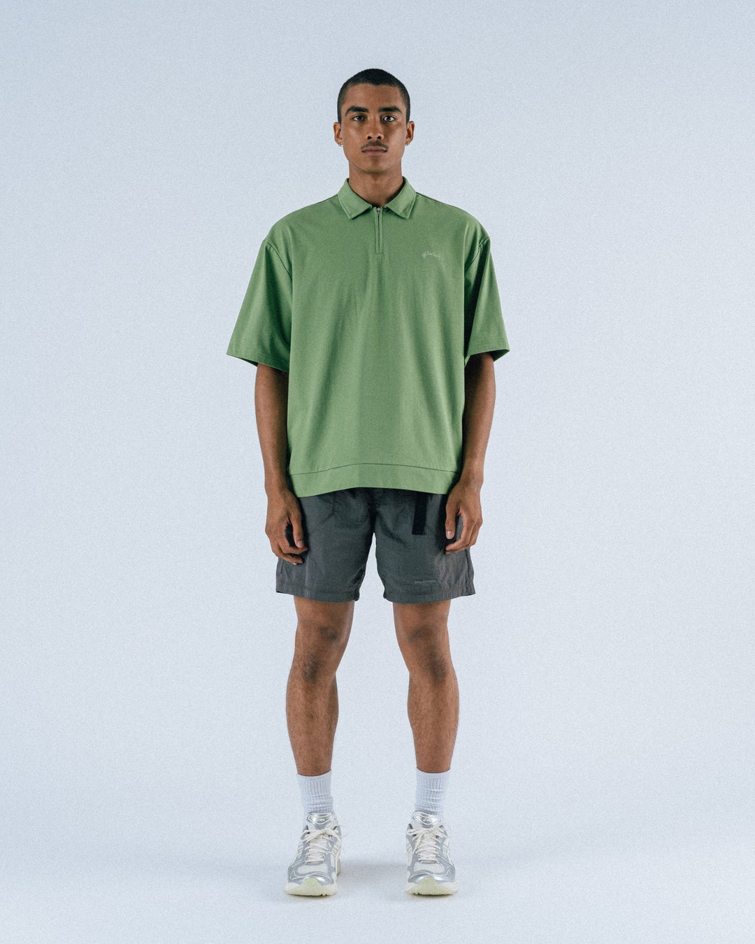 Students Golf Lanser Short Sleeve Jersey Zip Polo Shirt - Military - Sun Diego Boardshop