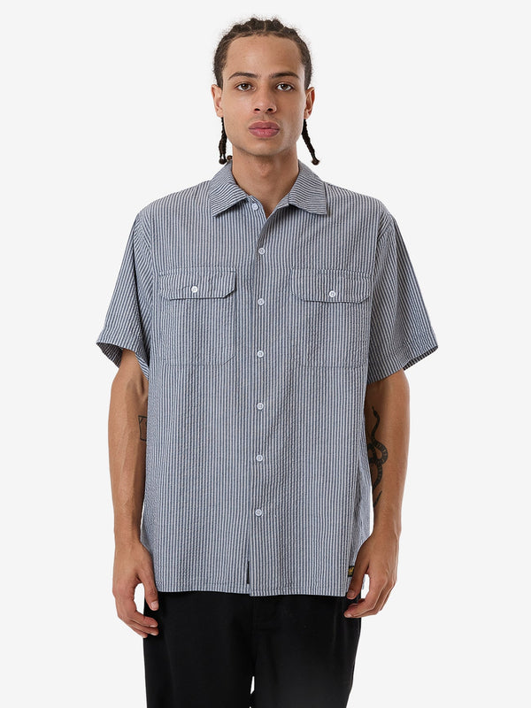 THRILLS  Union Short Sleeve Stripe Work Shirt - LIGHT PETROL - Sun Diego Boardshop