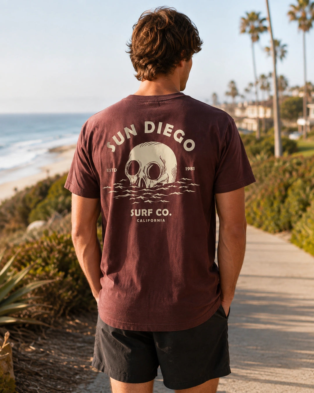 SunDiego Men's Deathwave Oversized Box Tee - Vintage Mahogany - Sun Diego Boardshop