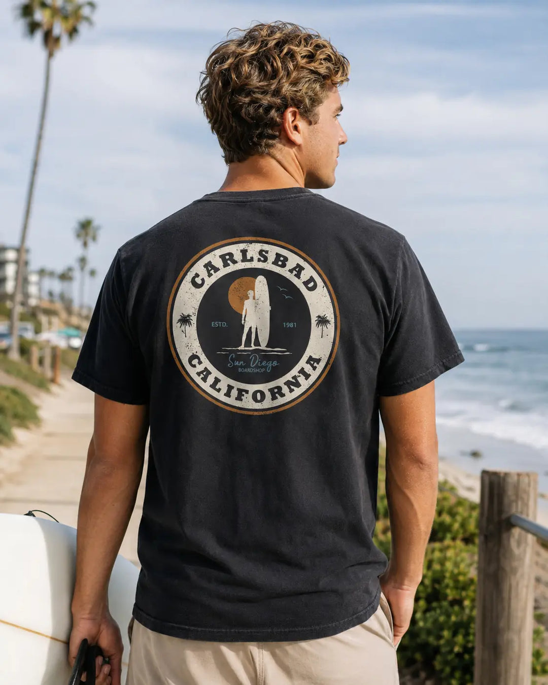 SunDiego Men's Carlsbad Surf Check Tee - Pigment Black - Sun Diego Boardshop