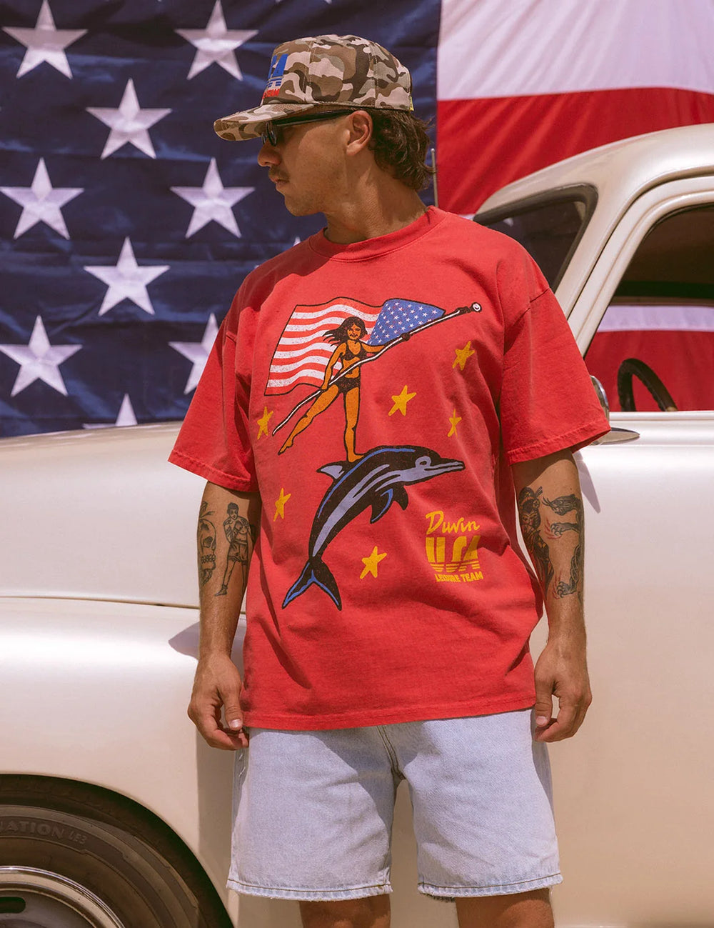 Duvin Men's USA Dolphin Rider Tee - Red - Sun Diego Boardshop