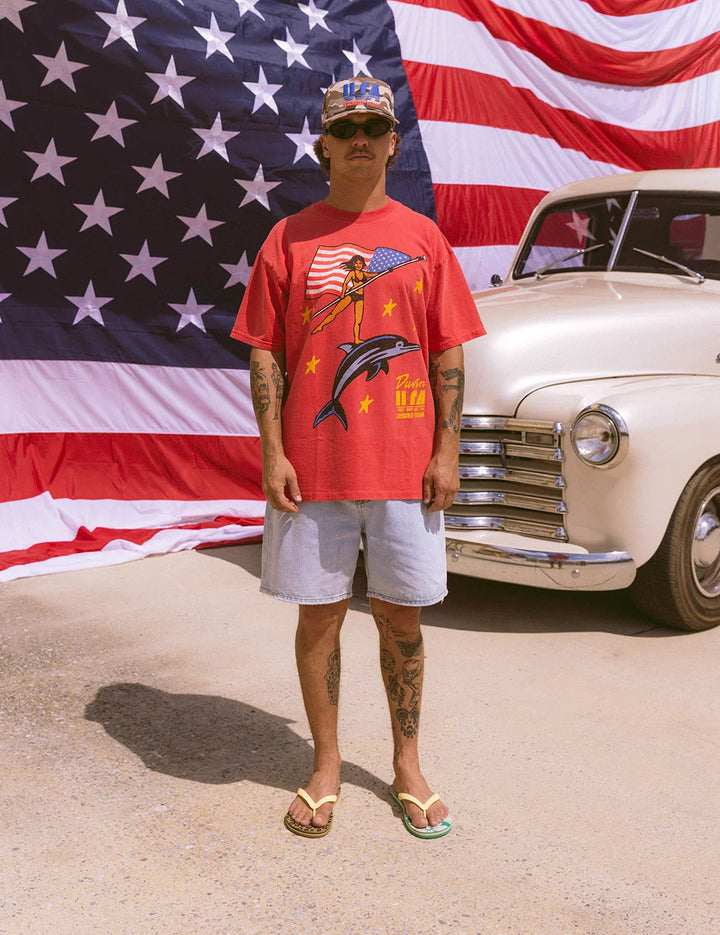 Duvin Men's USA Dolphin Rider Tee - Red - Sun Diego Boardshop