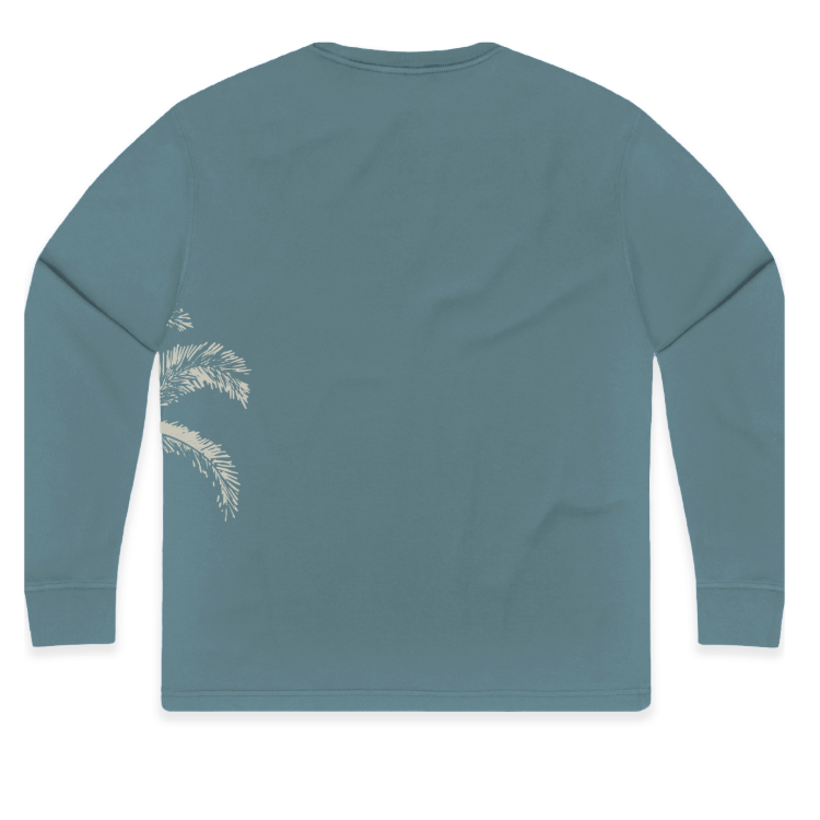 SunDiego Hot Palm Heavyweight Long Sleeve Tee - Dusty Teal - Sun Diego Boardshop