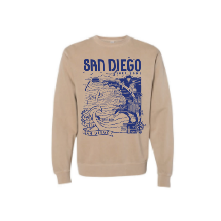 SunDiego WOMEN'S MAP FLEECE - SANDSTONE/ROYAL - Sun Diego Boardshop