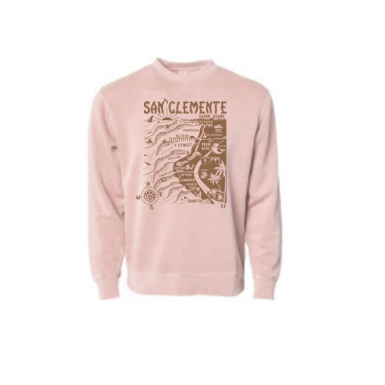 SunDiego SAN CLEMENTE MAP SWEATSHIRT - DUSTY PINK/BROWN - Sun Diego Boardshop