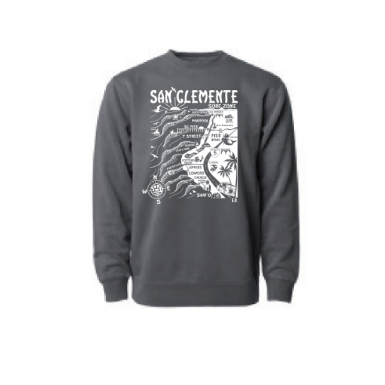 SunDiego SAN CLEMENTE MAP SWEATSHIRT - BLACK/WHITE - Sun Diego Boardshop