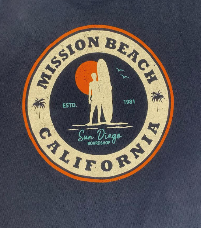 Sun Diego Mission Beach Surf Check Tee - Navy (Back Logo Detail)
