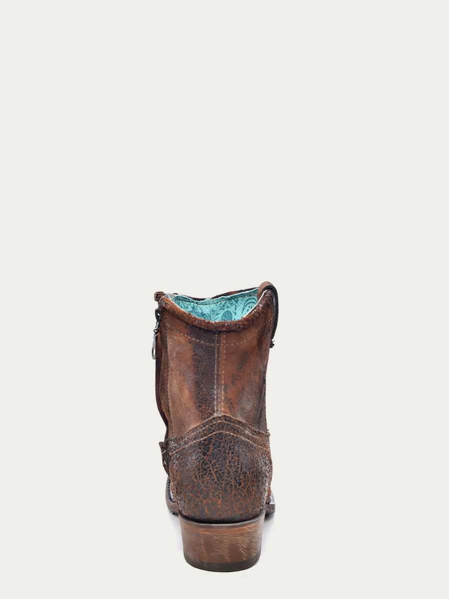 Corral Boots WOMEN'S LAMB ROUND TOE COWBOY BOOTIE WITH ZIPPER - CHOCOLATE/TAN - Sun Diego Boardshop