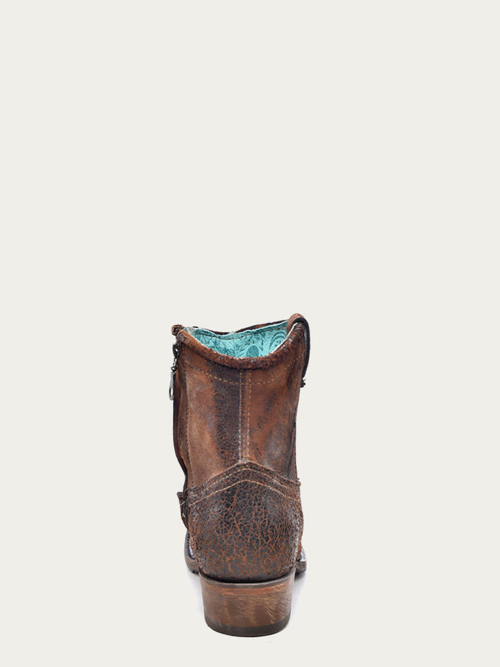 Corral Boots WOMEN'S LAMB ROUND TOE COWBOY BOOTIE WITH ZIPPER - CHOCOLATE/TAN - Sun Diego Boardshop