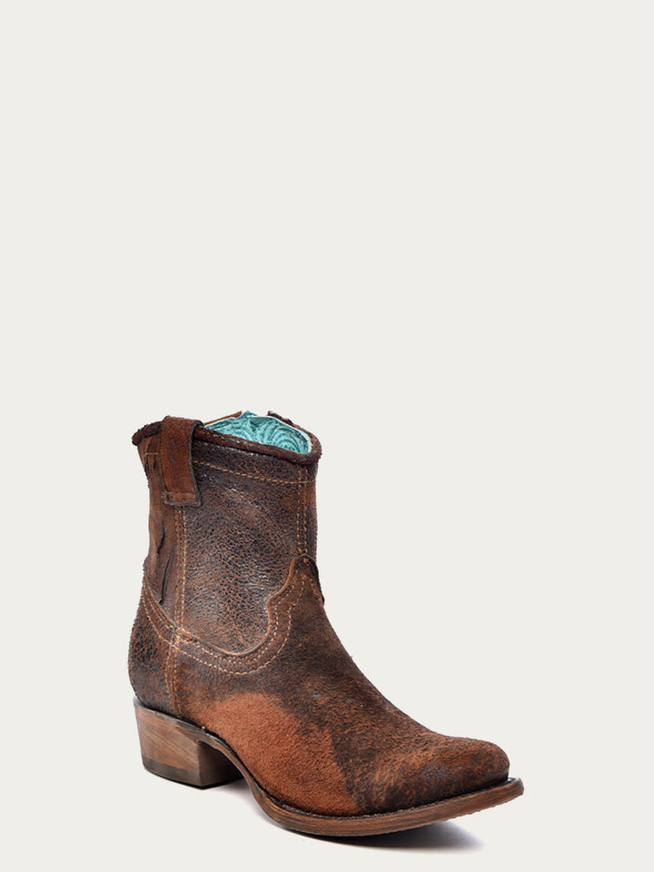 Corral Boots WOMEN'S LAMB ROUND TOE COWBOY BOOTIE WITH ZIPPER - CHOCOLATE/TAN - Sun Diego Boardshop