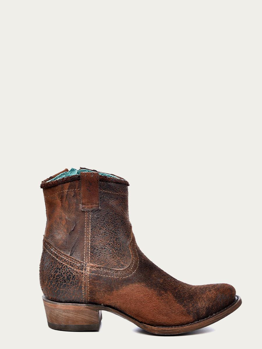 Corral Boots WOMEN'S LAMB ROUND TOE COWBOY BOOTIE WITH ZIPPER - CHOCOLATE/TAN - Sun Diego Boardshop