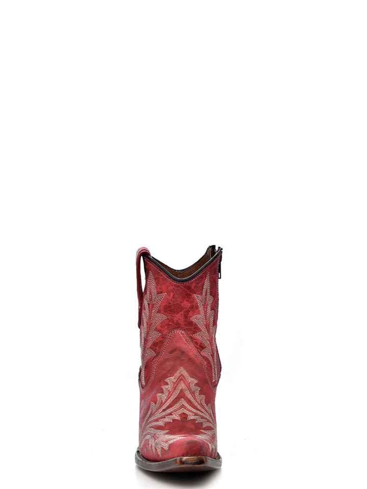 Corral Boots WOMEN’S EMBROIDERY AND ZIPPER RED SNIP TOE ANKLE COWBOY BOOT - RED - Sun Diego Boardshop
