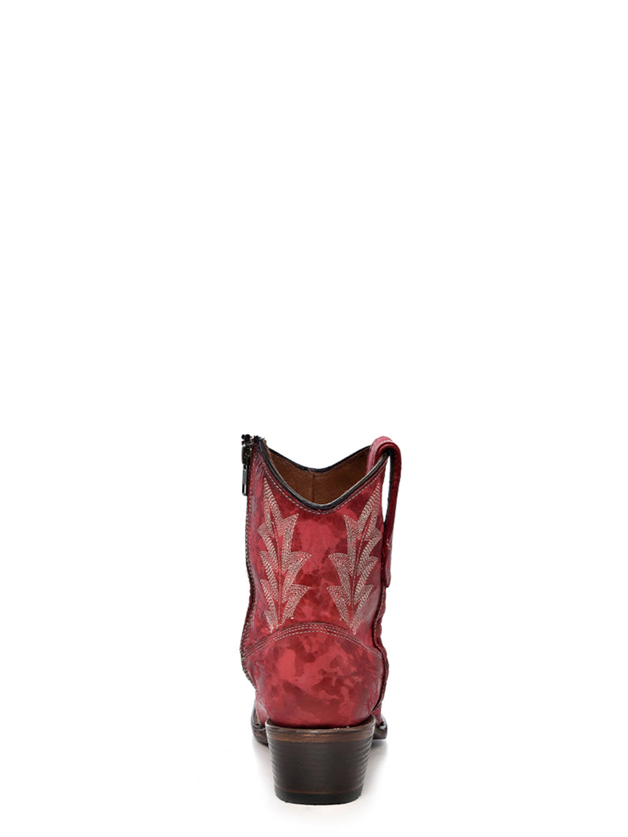 Corral Boots WOMEN’S EMBROIDERY AND ZIPPER RED SNIP TOE ANKLE COWBOY BOOT - RED - Sun Diego Boardshop