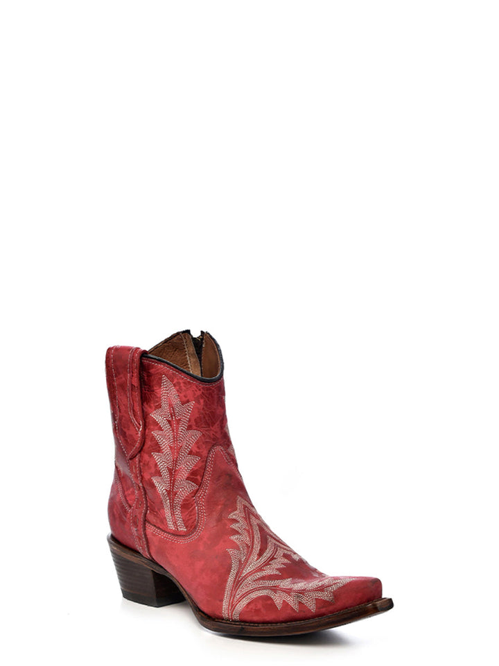 Corral Boots WOMEN’S EMBROIDERY AND ZIPPER RED SNIP TOE ANKLE COWBOY BOOT - RED - Sun Diego Boardshop