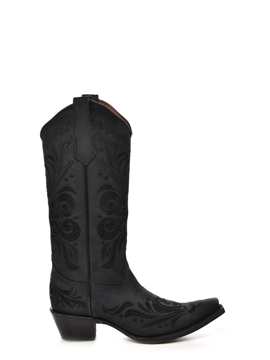 Corral Boots WOMEN’S EMBROIDERY BLACK SNIP TOE COWBOY BOOT - BLACK - Sun Diego Boardshop