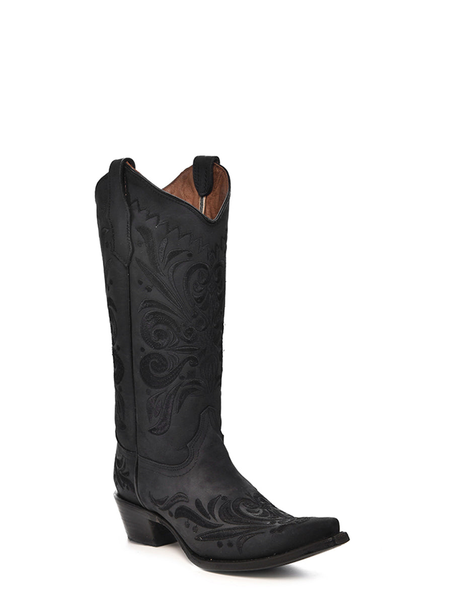 Corral Boots WOMEN’S EMBROIDERY BLACK SNIP TOE COWBOY BOOT - BLACK - Sun Diego Boardshop