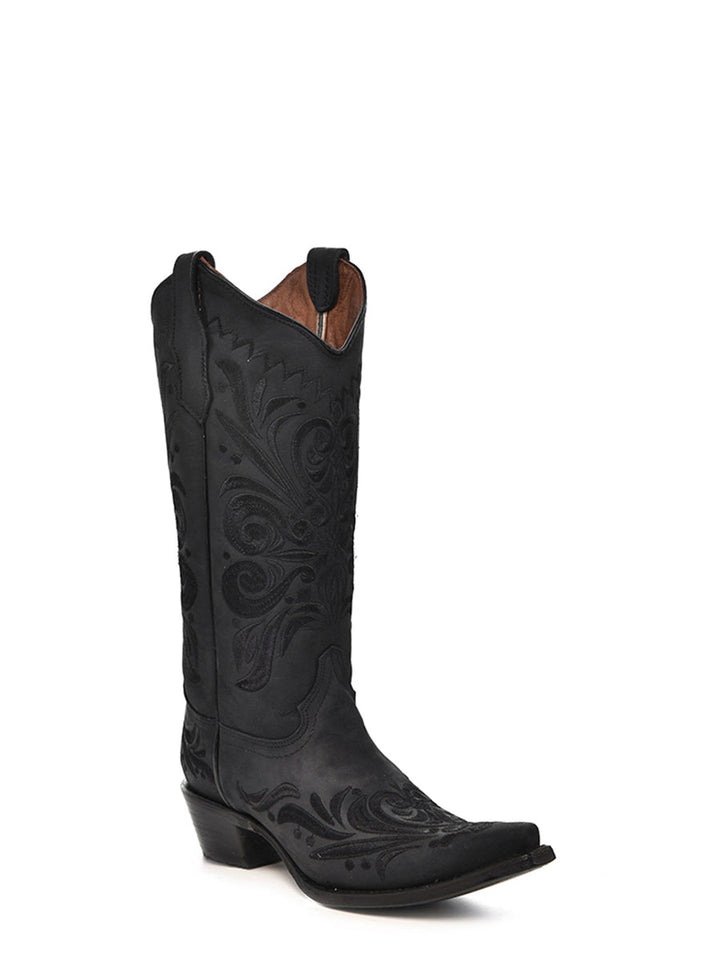 Corral Boots WOMEN’S EMBROIDERY BLACK SNIP TOE COWBOY BOOT - BLACK - Sun Diego Boardshop