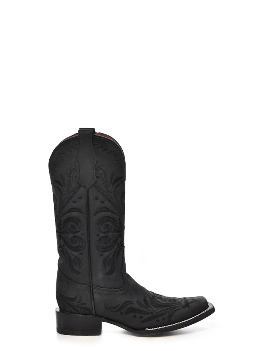 Corral Boots WOMEN’S EMBROIDERY BLACK SQUARE TOE COWBOY BOOT - BLACK - Sun Diego Boardshop