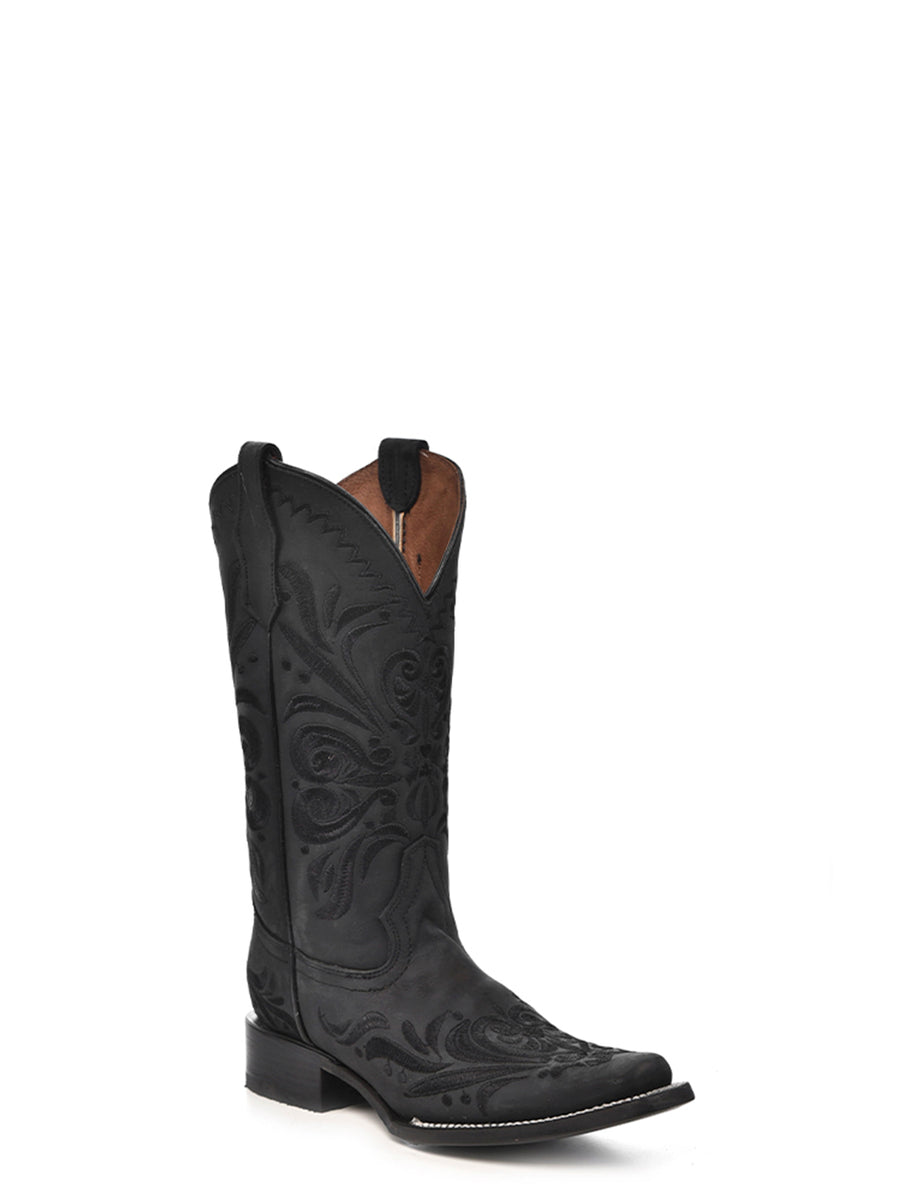 Corral Boots WOMEN’S EMBROIDERY BLACK SQUARE TOE COWBOY BOOT - BLACK - Sun Diego Boardshop