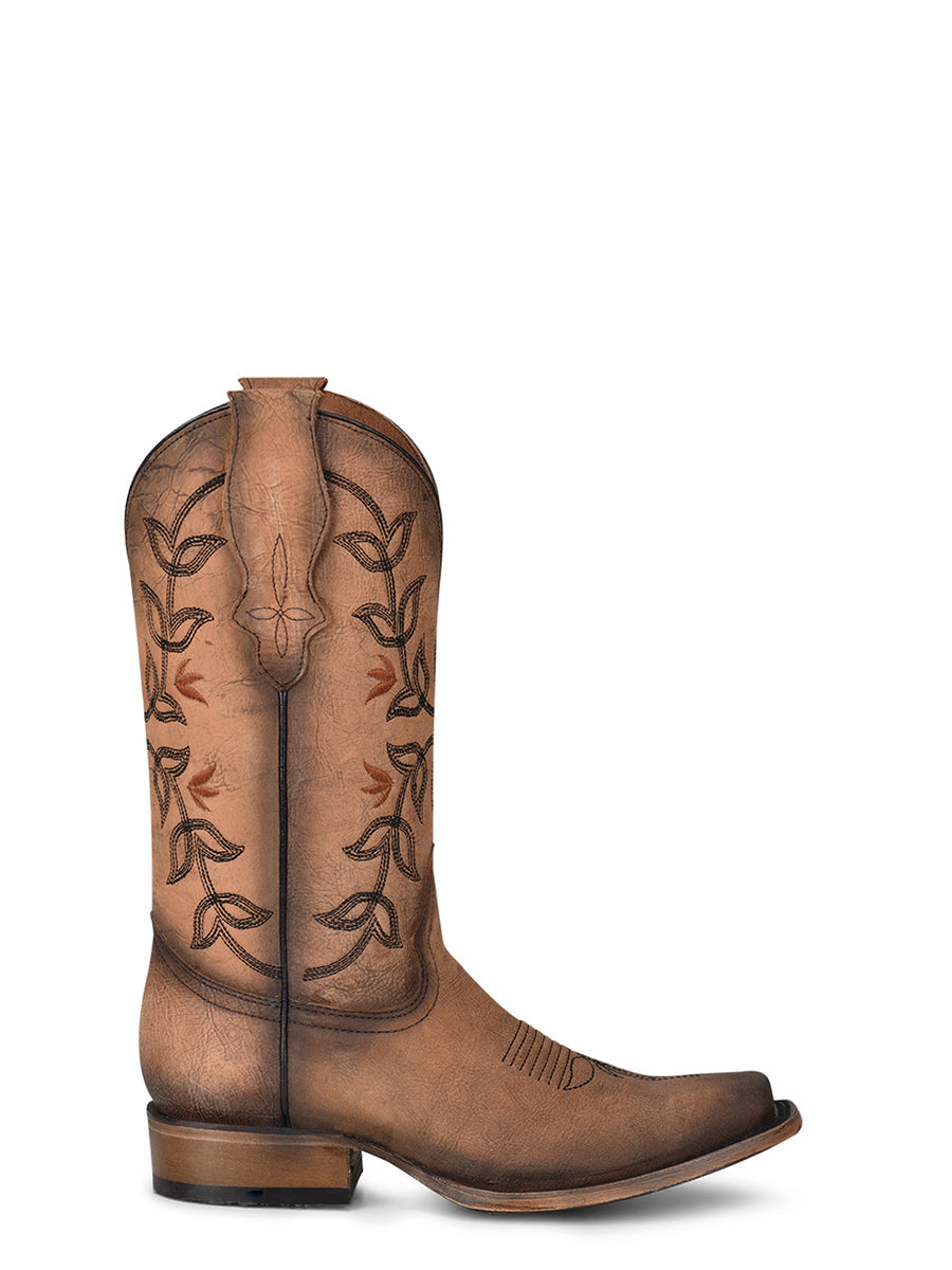 Corral Boots WOMEN'S EMBROIDERY BROWN SQUARE TOE COWBOY BOOT - BROWN - Sun Diego Boardshop