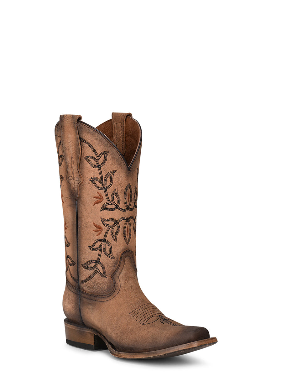 Corral Boots WOMEN'S EMBROIDERY BROWN SQUARE TOE COWBOY BOOT - BROWN - Sun Diego Boardshop