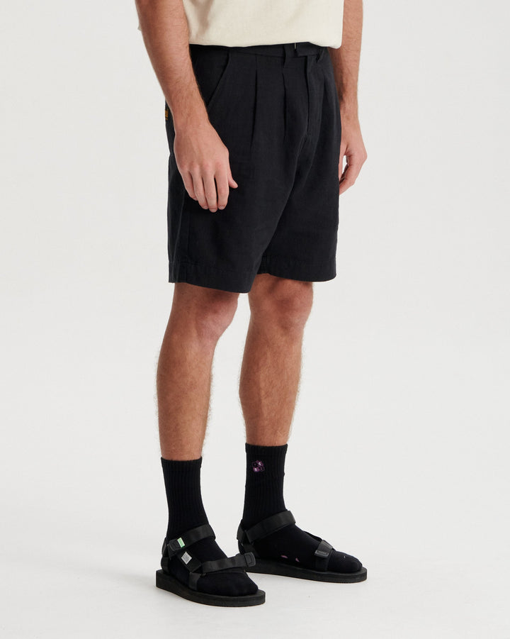 Critical Slide Harro Linen Pleat Short - BLACK - Sun Diego Boardshop