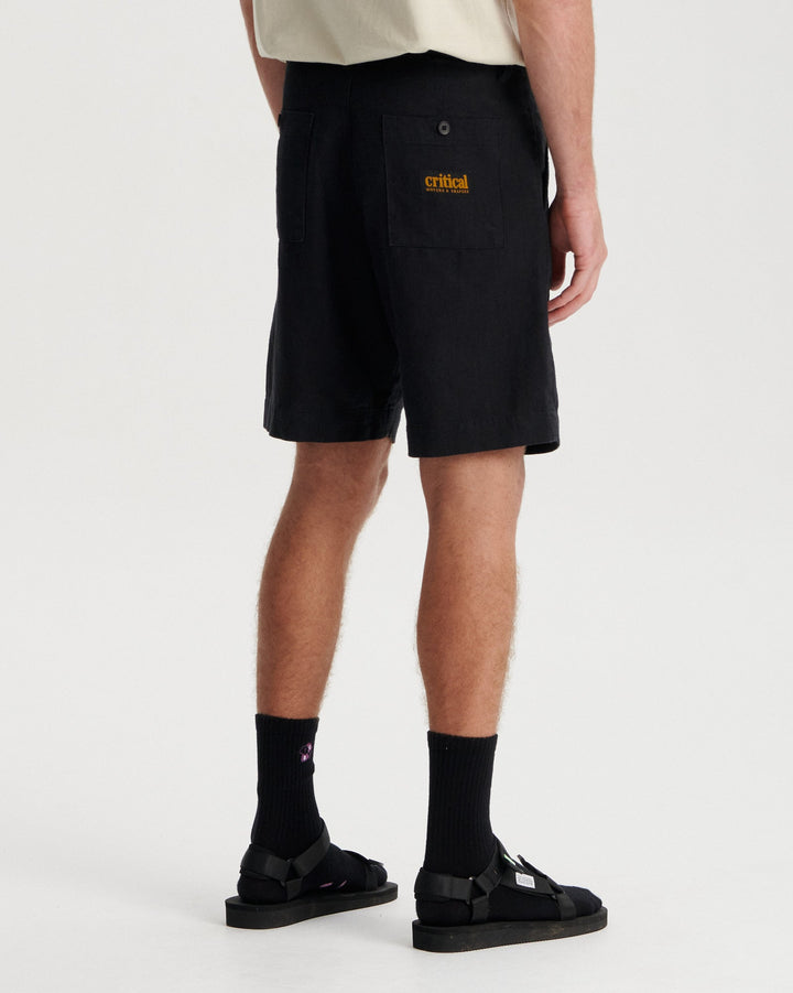 Critical Slide Harro Linen Pleat Short - BLACK - Sun Diego Boardshop