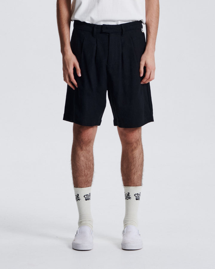 Critical Slide Harro Linen Pleat Short - Black - Sun Diego Boardshop