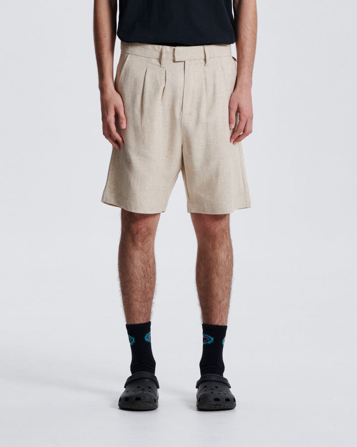 Critical Slide Harro Linen Pleat Short - Ecru - Sun Diego Boardshop
