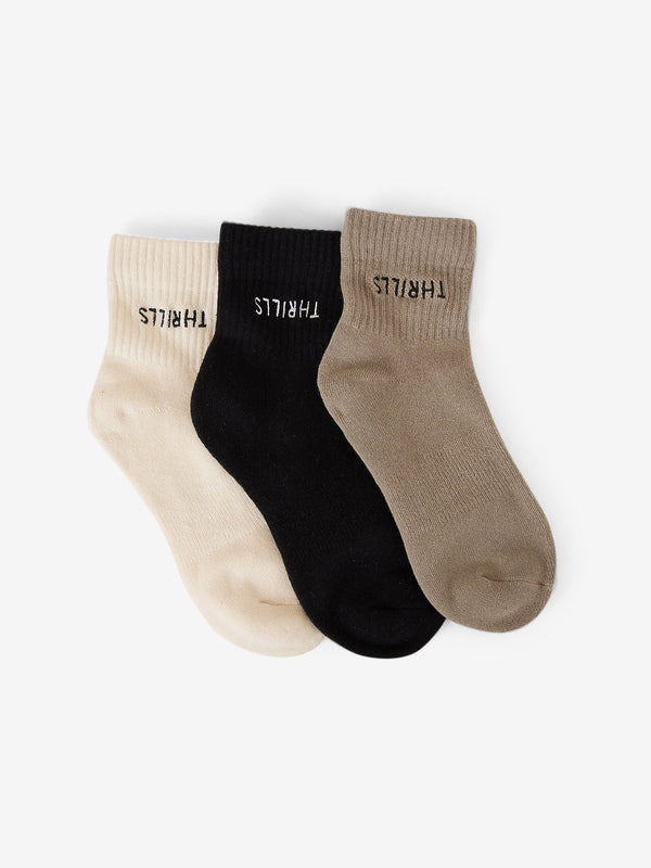 THRILLS Minimal Thrills 3 Pack Socks - BRINDLE/BLACK/HERITAGE WHITE - Sun Diego Boardshop