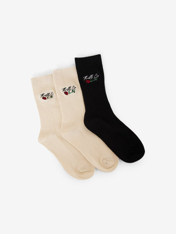 THRILLS Signature Rose 3 Pack Socks - WHITE/HERITAGE WHITE/BLACK - Sun Diego Boardshop