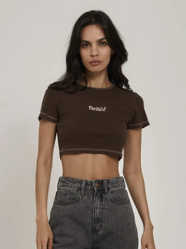 Thrills WORKWEAR EMBRO CROP BABY TEE - UMBER - Sun Diego Boardshop