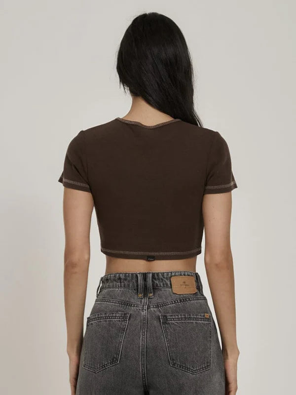 Thrills WORKWEAR EMBRO CROP BABY TEE - UMBER - Sun Diego Boardshop