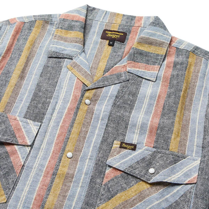 Seager Men's Whippersnapper Short Sleeve Shirt - Washed Stripe Navy - Sun Diego Boardshop