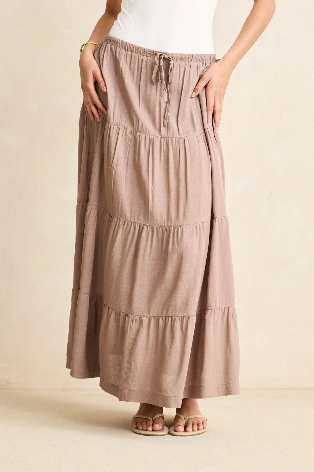 Rhythm Classic Tiered Maxi Skirt - Taupe - Sun Diego Boardshop