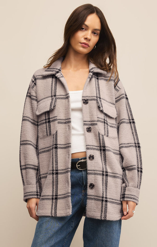 Z-Supply Plaid Tucker Shirt Jacket - Crystal Grey | Sun Diego