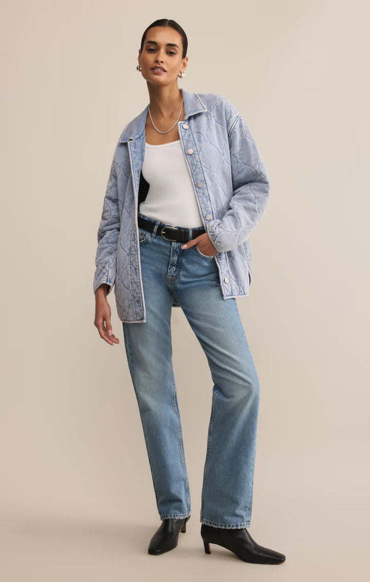 Z-Supply Boulder Quilted Knit Denim Jacket - Washed Indigo