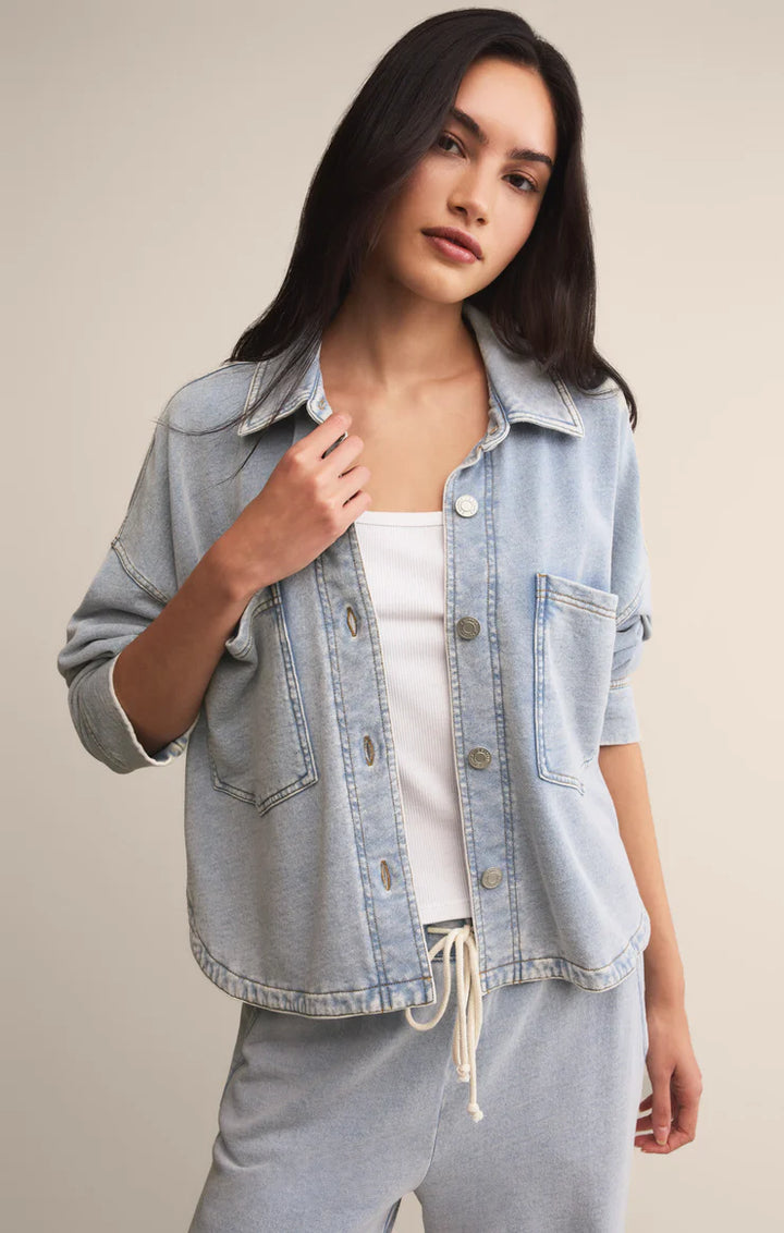 Z-Supply All Day Cropped Knit Denim Jacket - Washed Indigo