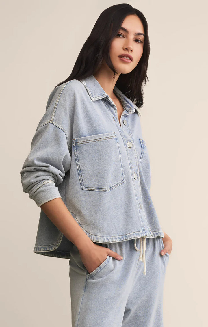 Z-Supply All Day Cropped Knit Denim Jacket - Washed Indigo