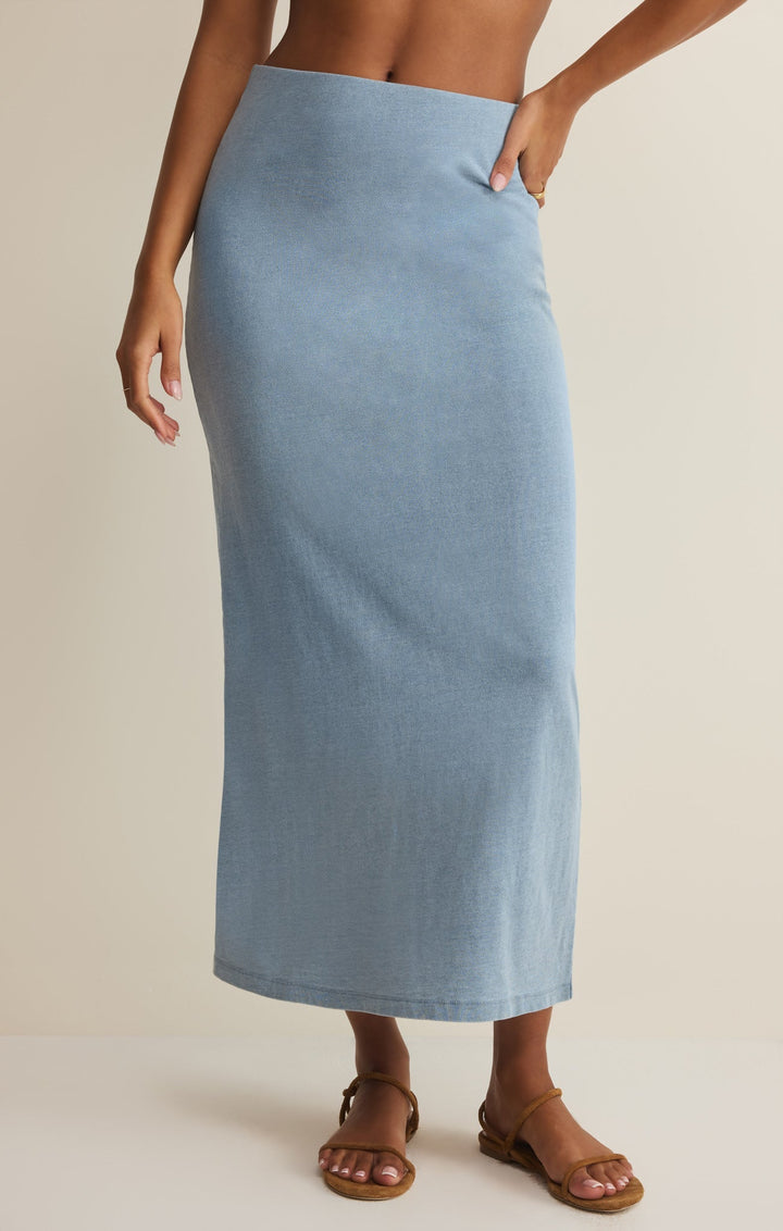 Z-Supply Women's Gail Jersey Denim Midi Skirt - Ocean Air Indigo - Sun Diego Boardshop