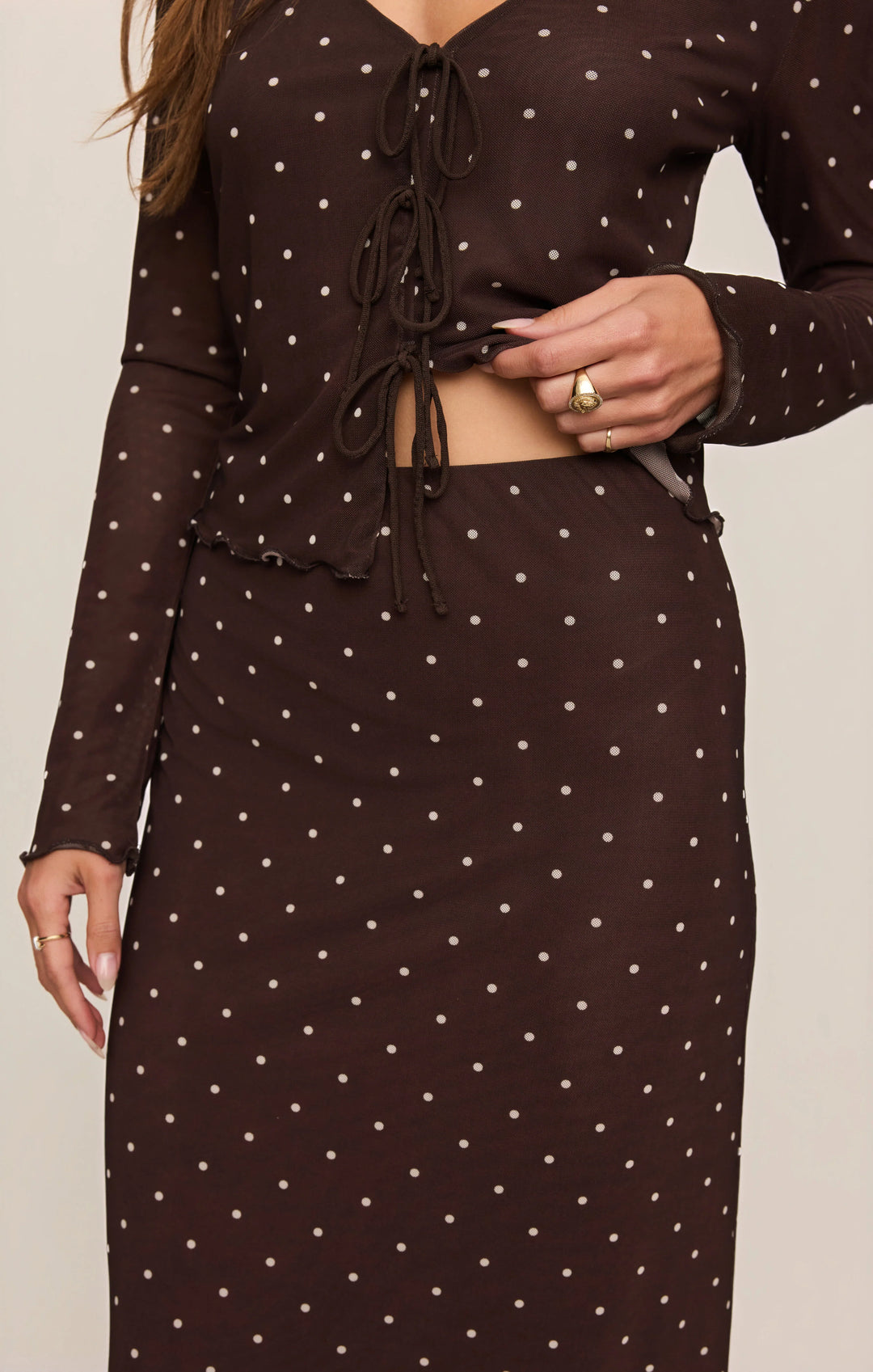 Z-Supply Women's Eda Polka Dot Mesh Midi Skirt - Dark Chocolate - Sun Diego Boardshop