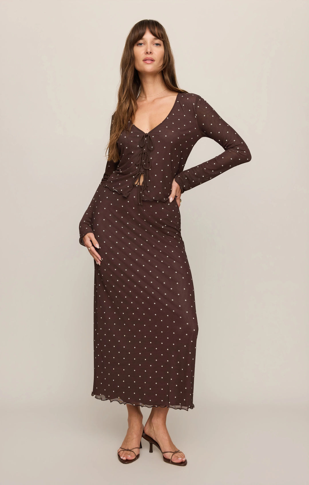 Z-Supply Women's Eda Polka Dot Mesh Midi Skirt - Dark Chocolate - Sun Diego Boardshop
