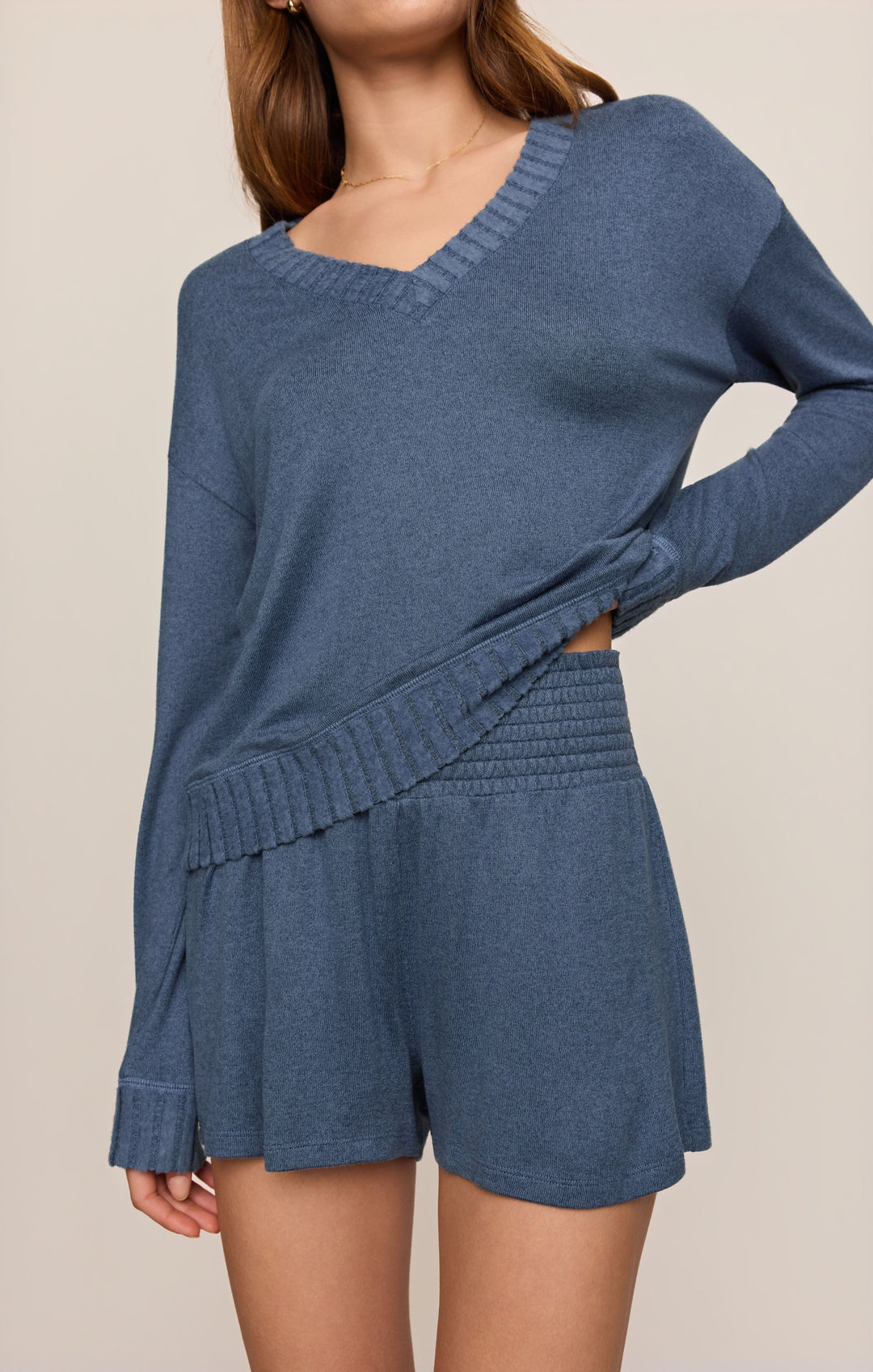 Z-Supply Women's Dawn Smocked Soft Knit Short - True Navy - Sun Diego Boardshop