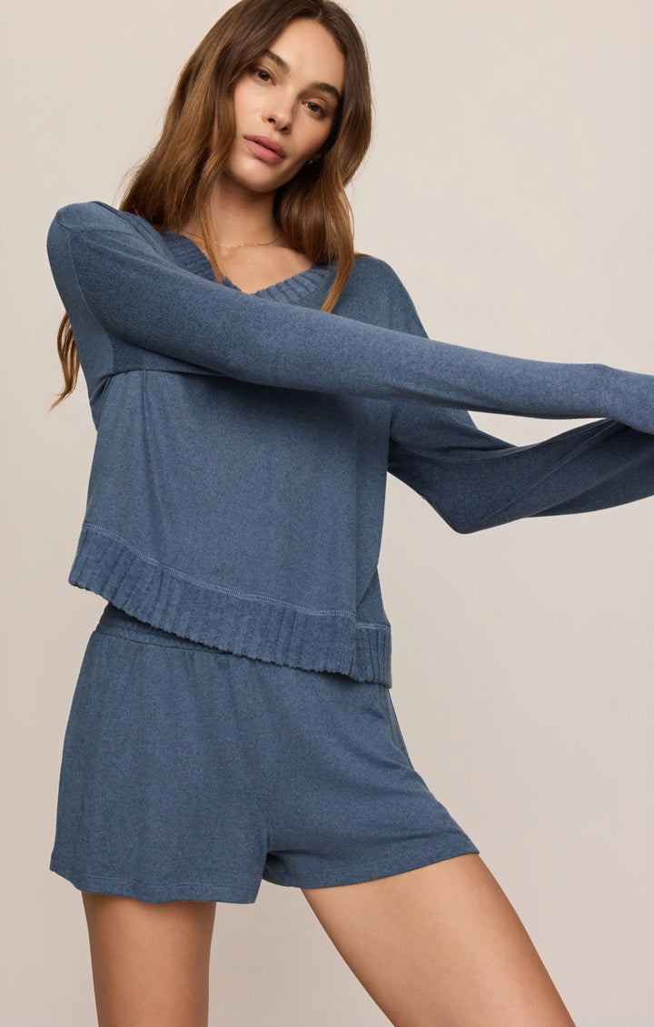 Z-Supply Women's Dawn Smocked Soft Knit Short - True Navy - Sun Diego Boardshop