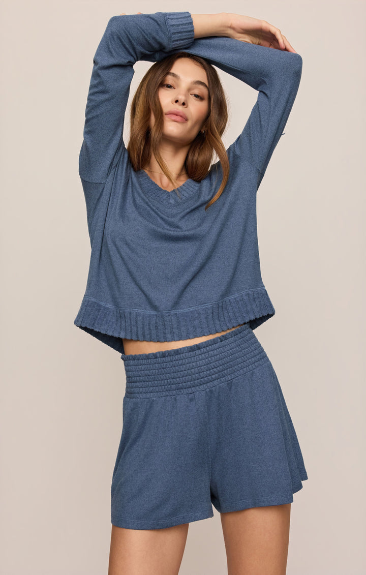 Z-Supply Women's Dawn Smocked Soft Knit Short - True Navy - Sun Diego Boardshop