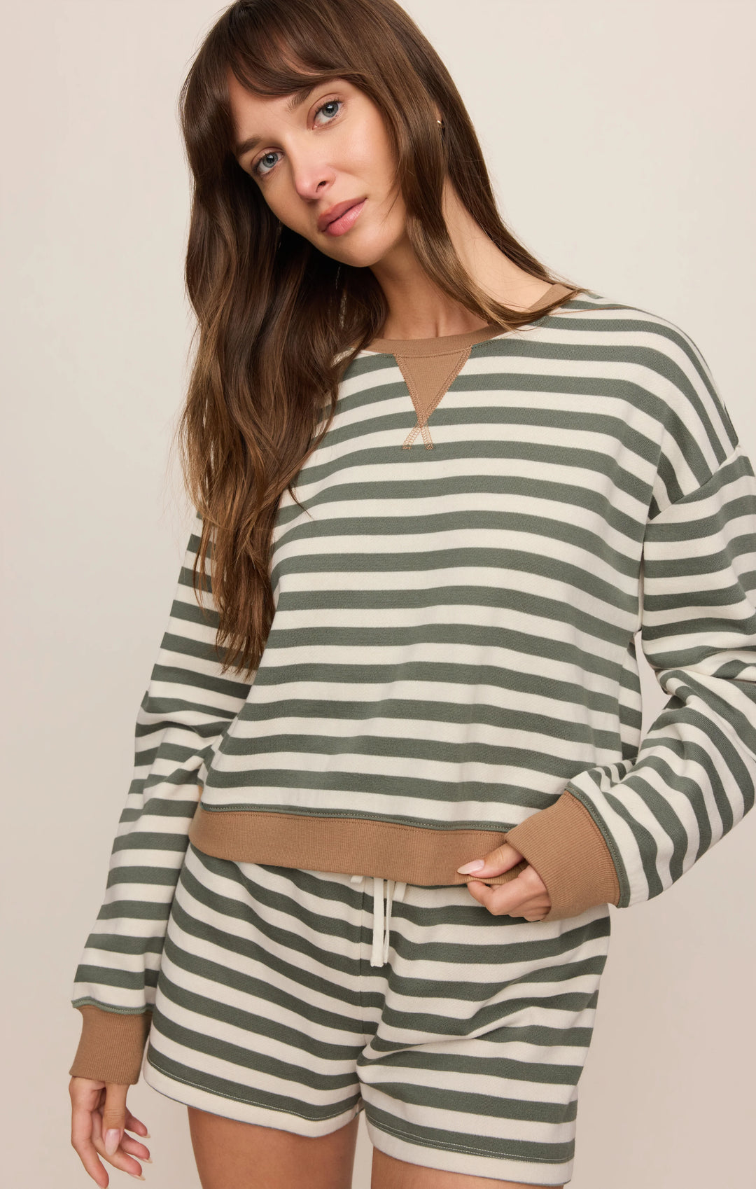 Z-Supply Women's Low Key Stripe Sweatshirt - Monstera - Sun Diego Boardshop