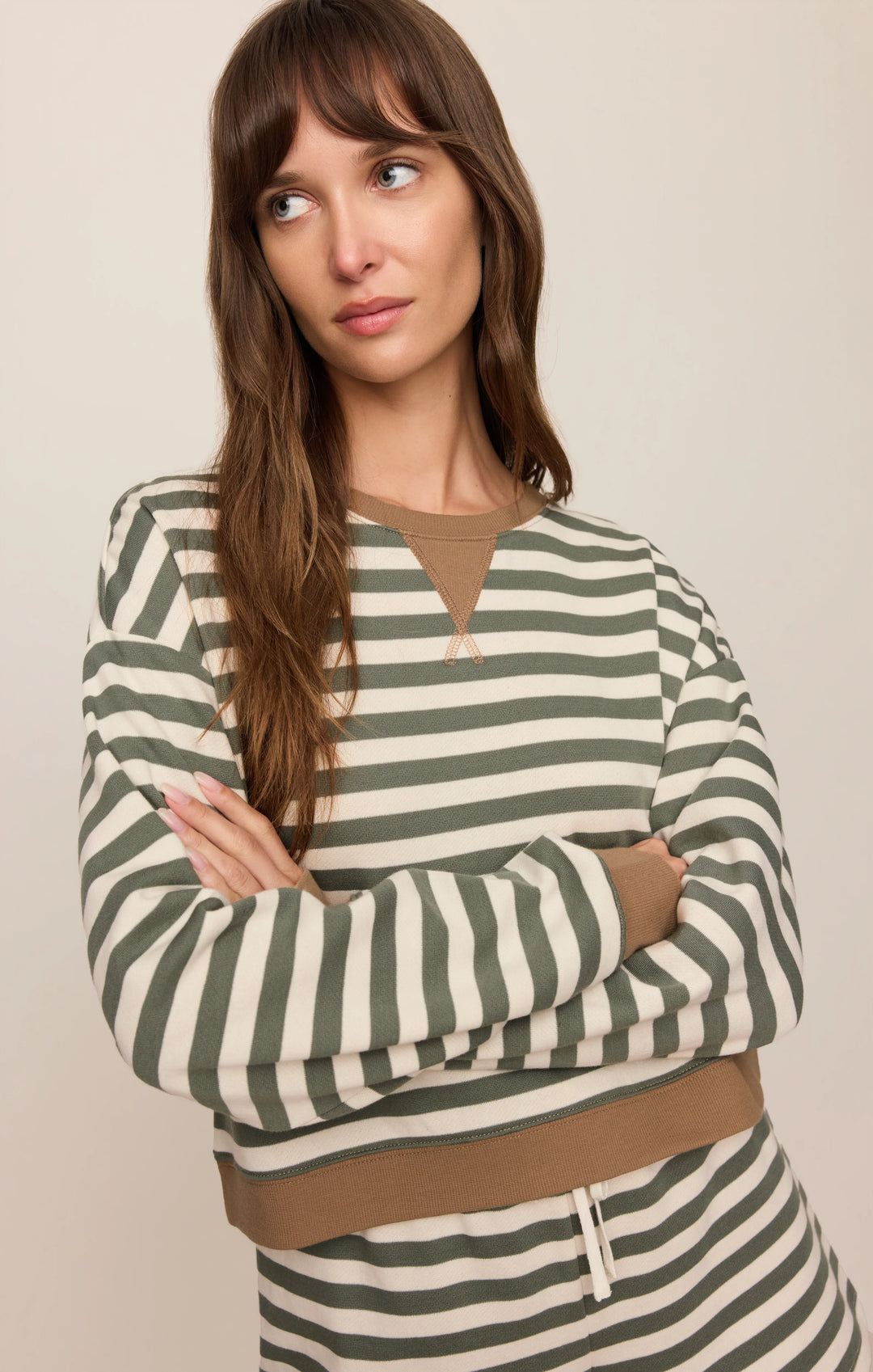 Z-Supply Women's Low Key Stripe Sweatshirt - Monstera - Sun Diego Boardshop