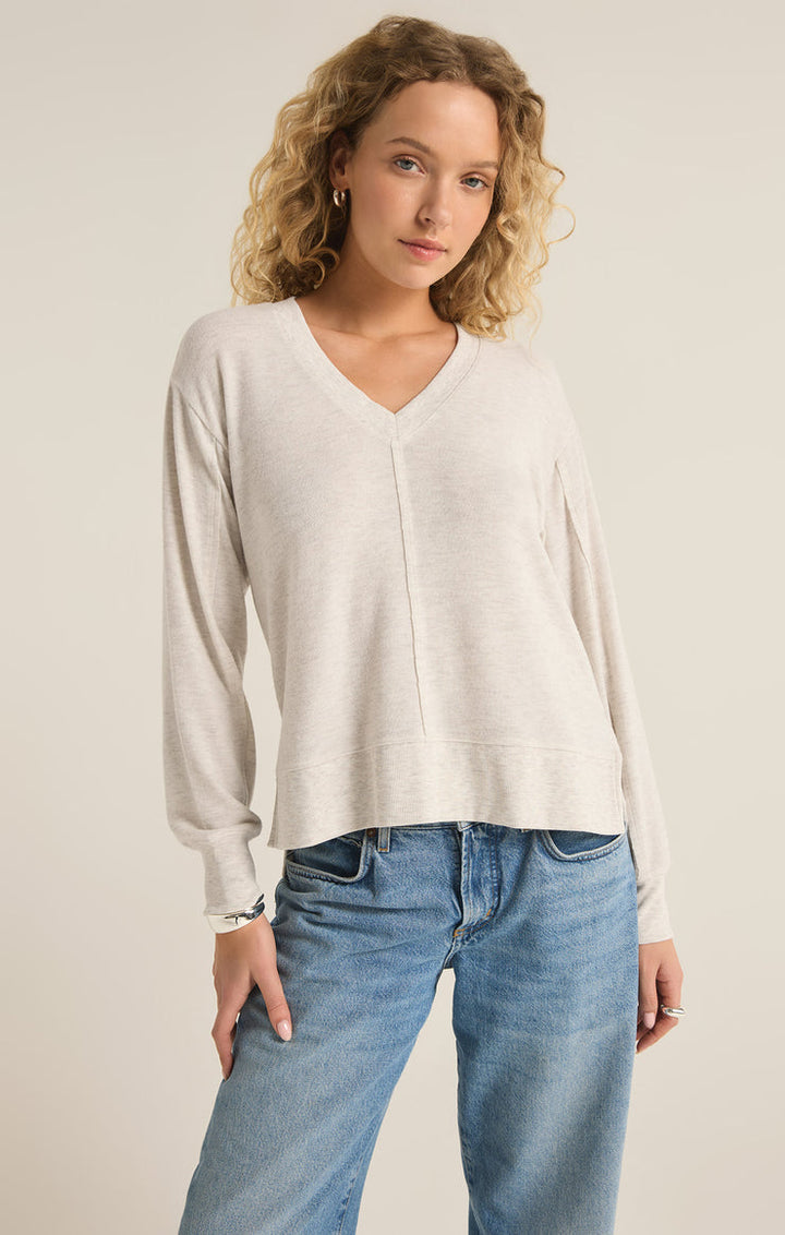 Z-Supply Wilder Cloud V-Neck Long Sleeve Top - LIGHT OATMEAL - Sun Diego Boardshop