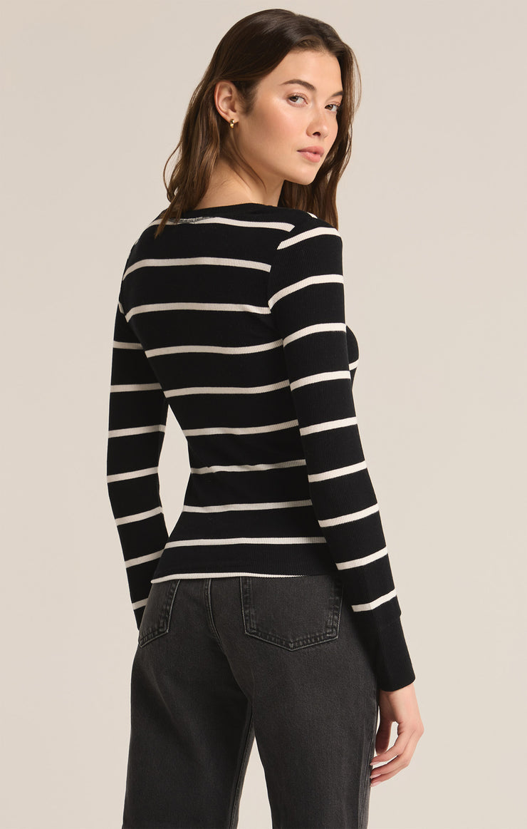 Z-Supply Scarlett Rib Stripe Henley - BLACK - Sun Diego Boardshop